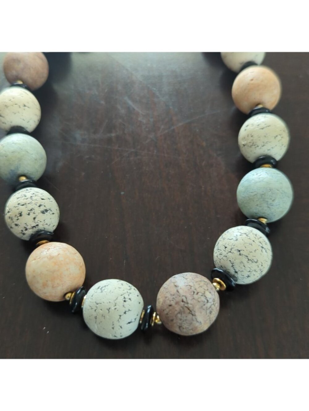 Monet Vtg Stone Bead Necklace Speckled Pastel Earth Tones Estate - Lp - Picture 2 of 10